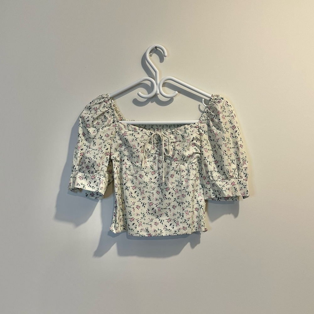 Pellucid | Pixie floral bustier top women xsmall chiffon puff sleeves sweetheart